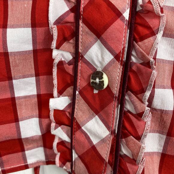 NWOT SPIETH&WENSKY Top 32~XS Plaid Oktoberfest Ruffle Floral-Embroidery-Button - Picture 6 of 8